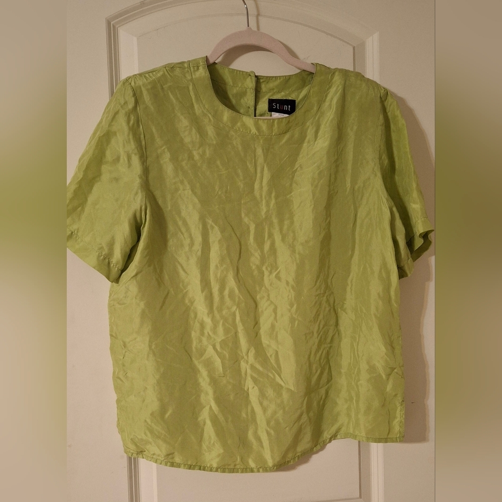 Btg Stunt silk womens top sz L twee profesional ofice trabel boho work preppy